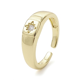 Rack Plating Brass Micro Pave Cubic Zirconia Open Cuff Rings, Star