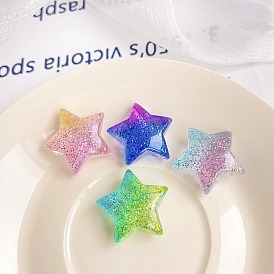 Gradient Color Transparrent Acrylic Eoropean Beads, with Glitter Powder, Large Hole Beads, Star