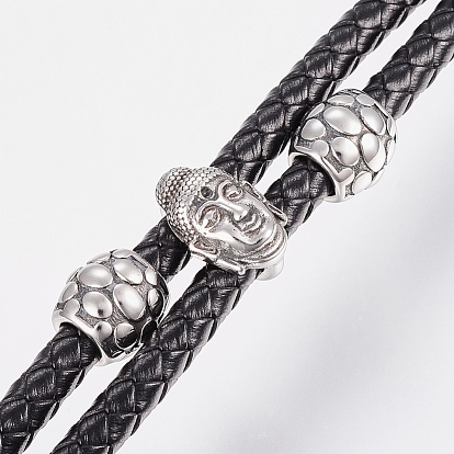 Braided Leather Cord Multi-strand Bracelets, with 304 Stainless Steel Beads Findings and Magnetic Clasps, Buddha