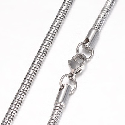 304 Stainless Steel Necklace, Round Snake Chains, with Lobster Claw Clasps