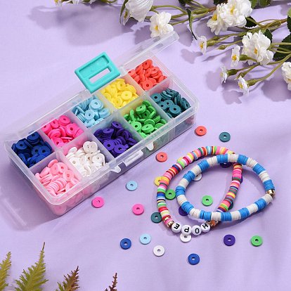 80 g 10 colores cuentas de arcilla polimérica hechas a mano, perlas heishi, para suministros de manualidades de joyería diy, disco / plano y redondo