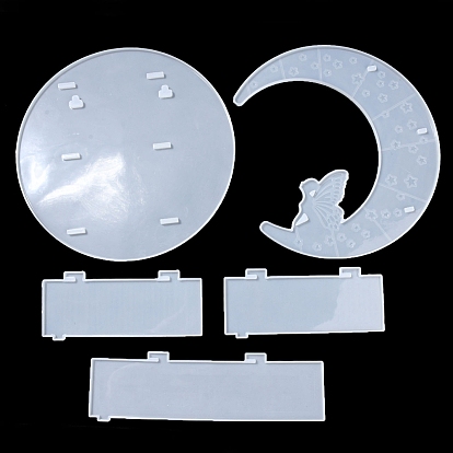 Forma de luna con mariposa/lobo/gato estante flotante kit de moldes de silicona diy, moldes de almacenamiento, moldes de resina