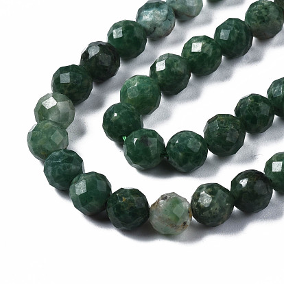 Natural Emerald Quartz Beads Strands, Faceted, Round