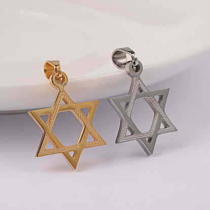 Ion Plating(IP) 304 Stainless Steel Pendants, for Jewish, Star of David, 22x16x2mm, Hole: 6x4mm
