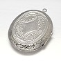 Carved Oval Rack Plating Brass Locket Pendant Cabochon Settings, Lead Free, Tray: 35x27mm, 52x39x10mm, Hole: 2mm, Inner: 33x25mm