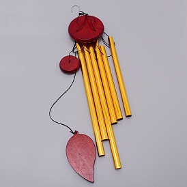 Natural Wood Wind Chime, with Aluminium Tube, Leaf with Flat Round