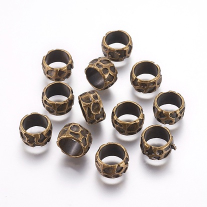 Rondelle perles en alliage de style tibétain, sans plomb et sans cadmium, Perles avec un grand trou   , 13x7.7mm, Trou: 8.7mm