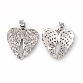 Micro latón allanan colgantes cúbicos del zirconia, con diamantes de imitación de cristal, encanto del ala del corazón