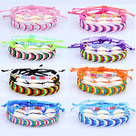 Bohemian Style Waterproof Wax Thread Shell Braided Bracelet Set - 3 Pieces.