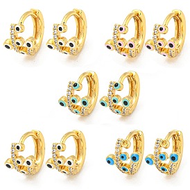 Evil Eye Real 18K Gold Plated Brass Hoop Earrings, with Enamel and Clear Cubic Zirconia