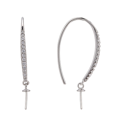 925 Sterling Silver Micro Pave Cubic Zirconia Earring Hooks, For Half-drilled Beads