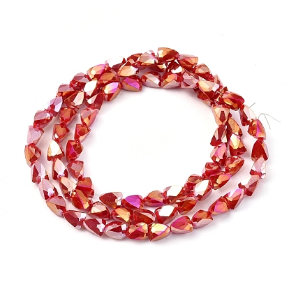 Electroplate Opaque Solid Color Glass Beads Strands, Full Rainbow Plated, Faceted, Triangle