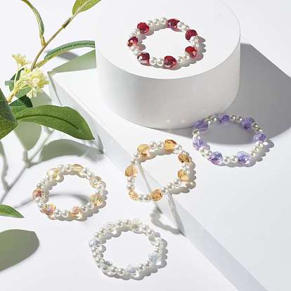 Sparkling Heart Glass Beads Stretch Bracelet for Children, Two Tone Glass Beads Bracelet, White
