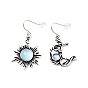 Resin Beaded Moon and Sun Asymmetrical Earrings, Alloy Dangle Earrings for Women