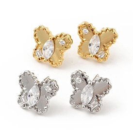 Cubic Zirconia Butterfly Stud Earrings, Brass Jewelry for Women, Cadmium Free & Nickel Free & Lead Free