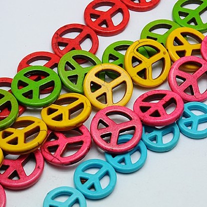 Synthetic Turquoise Beads Strands, Dyed, Peace Sign