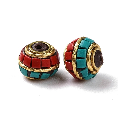 Perles Indonésiennes manuelles, avec les accessoires en laiton, Or antique, rondelle