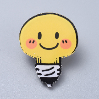 Acrylic Safety Brooches, with Iron Pin, Light Bulb