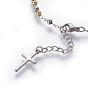 304 bracelets de charme d'acier inoxydable, thème de la religion, ovale et croix, pièces de chapelet