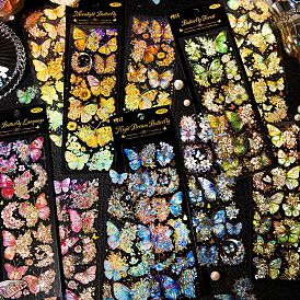 3Sheets PET Plastic Sticker, for Scrapbooking, Travel Diary Craft, Butterfly