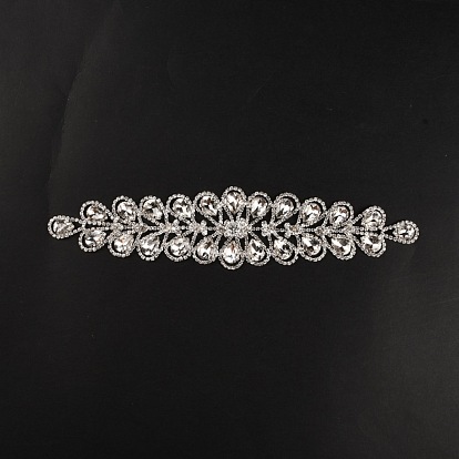 Glass Crystal AB Rhinestone Applique, with Brass Sttings, for Bridal Belt, Wedding Dress Decoration, Leaf