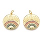 Brass Micro Pave Colorful Cubic Zirconia Pendants, with Jump Rings, Flat Round