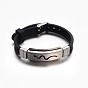 Jewelry Black Color Rubber Cord Bracelets, with 304 Stainless Steel Findings and Watch Band Clasps, Rectangle, 215x10mm