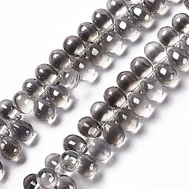 Electroplate Glass Beads Strands, Top Drilled Beads, Pearl Luster Plated, Teardrop