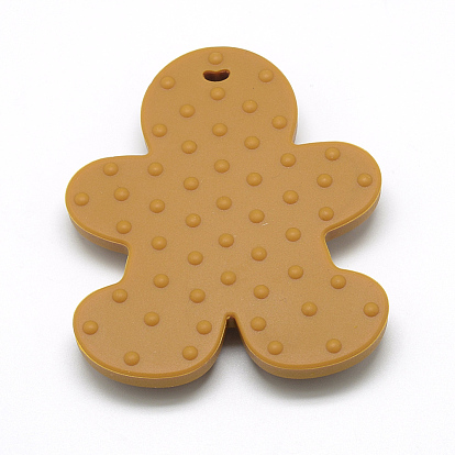 Food Grade Eco-Friendly Silicone Big Pendants, Chewing Pendants For Teethers, DIY Nursing Necklaces Making, Gingerbread Man