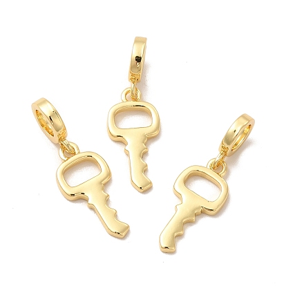 Rack Plating Brass Key European Dangle Charms, Large Hole Pendants, Cadmium Free & Lead Free