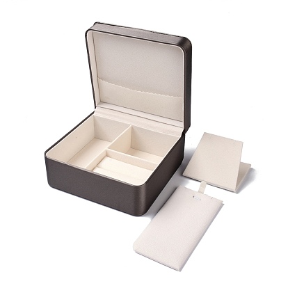 Кожа PU комплект ювелирных изделий коробки, с белой губкой, для ожерелий и сережек, волочильных стиле, прямоугольные