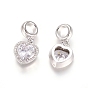 Brass Micro Pave Cubic Zirconia European Dangle Charms, Large Hole Pendants, Heart, Clear