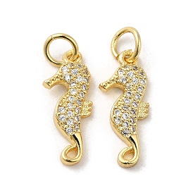 Rack Plating Brass Micro Pave Cubic Zirconia Pendants, Cadmium Free & Lead Free, Long-Lasting Plated, Real 18K Gold Plated, Sea Horse
