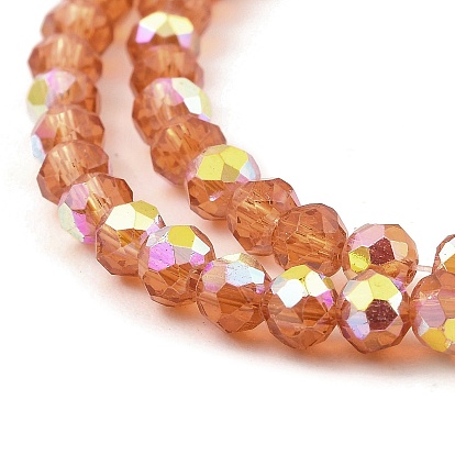 Cuisson des brins de perles de verre transparentes peintes, imitation opalite, facette, de couleur plaquée ab , ronde