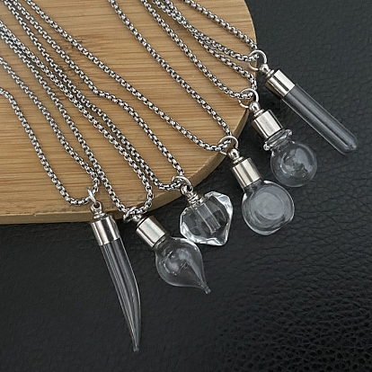 Clear Glass Urn Ashes Necklaces with Alloy Box Chains