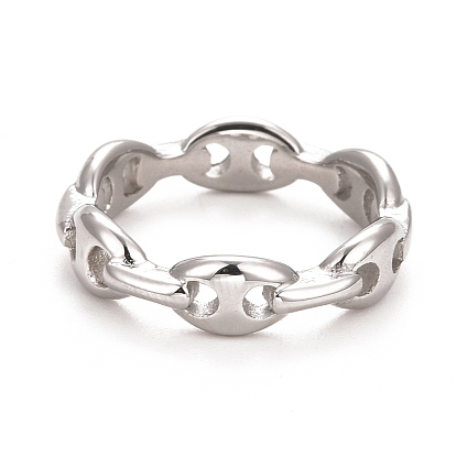 304 Stainless Steel Coffee Bean Chain Shape Open Cuff Ring for Women