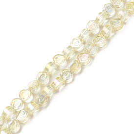 Plaquent verre transparent perles brins, plein arc-en-plaqué, plat et circulaire avec rose