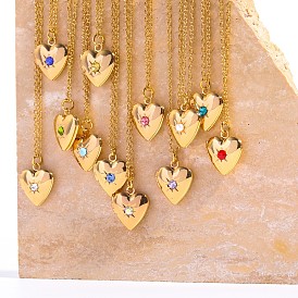Birthstone Style Heart Locket Necklaces, Golden Brass Picture Photo Necklace