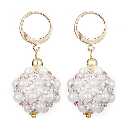 Boucles d'oreilles à levier en argile polymère strass boule disco pendantes, 304 boucles d'oreilles en acier inoxydable