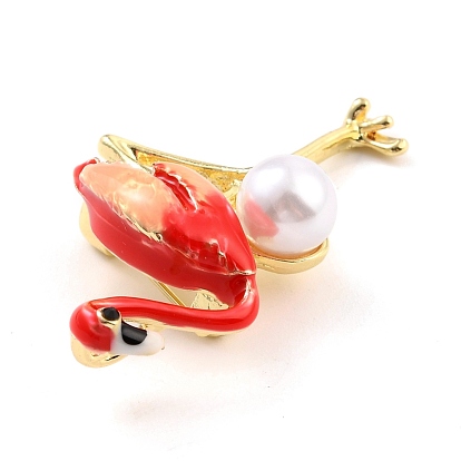 Broche en alliage flamant rose avec perle en résine, épinglette animal exquise pour fille femmes, or