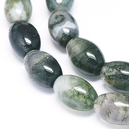 Natural Moss Agate Beads Strands, Dyed & Heated, Rice