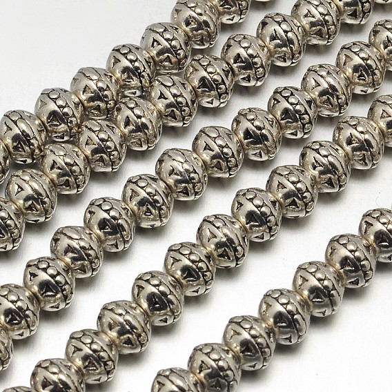 Estilo tibetano hebras de perlas de aleación redonda, sin plomo y níquel y cadmio, 8x7 mm, agujero: 1.5 mm, sobre 34 unidades / cadena, 8 pulgada