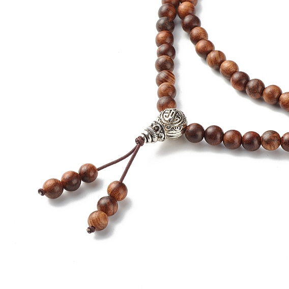 Gourd Alloy Pendant Necklace for Girl Women, Natural Mixed Wood Beads Necklace