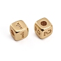 Brass Micro Pave Cubic Zirconia Beads, Cube with Number, Clear, Golden