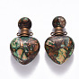 Pendentifs ouvrants pour flacon de parfum en bronzite naturelle et jaspe impérial synthétique assemblés par cœur, avec les accessoires en laiton, teint