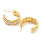 Rack Plating Brass Ring Stud Earrings with Plastic Pearl Beaded, Half Hoop Earrings, Long-Lasting Plated, Lead Free & Cadmium Free