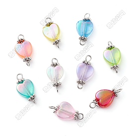 Transparent Acrylic Connector Charms, AB Color Heart Links with Eco-Friendly Antique Silver Plated Alloy Double Loops