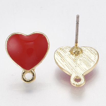 Alloy Stud Earring Findings, with Loop, Raw(Unplated) Pins and Enamel, Heart