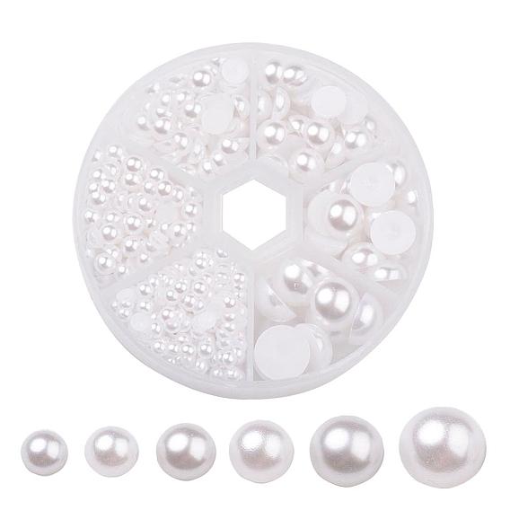 1 box abs cabochons en plastique imitation dôme perle, demi-tour, 4~12x2~6 mm, sur 690 pcs / boîte