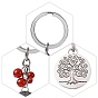 Porte-clés alliage, avec des perles de pierres fines, plat et circulaire avec arbre de vie